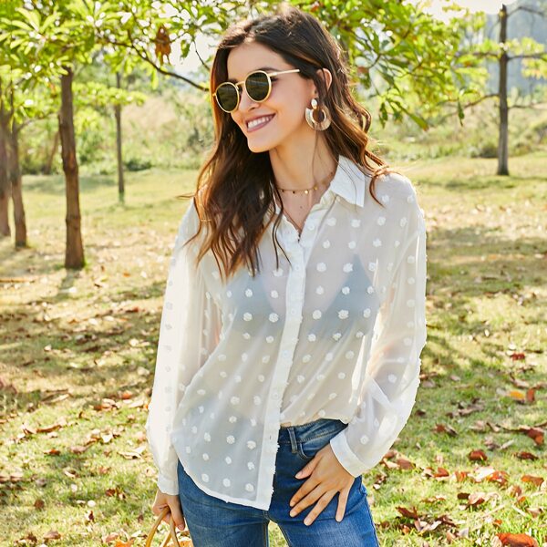 

Swiss Dot Sheer Chiffon Blouse, White