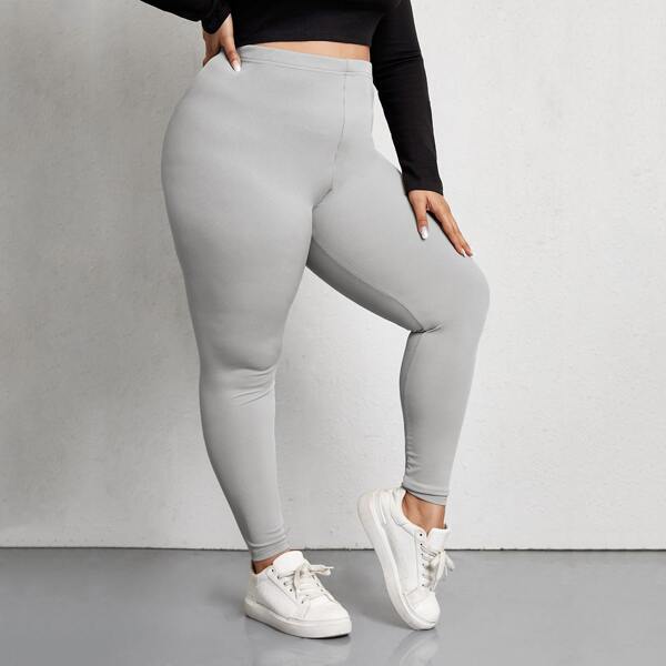 

Plus Solid High Waisted Leggings, Light grey