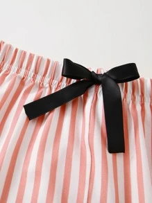 SHEIN Tween Girl 字母图案上衣和打结条纹裤睡衣套装 - 彩色 - 查看 4