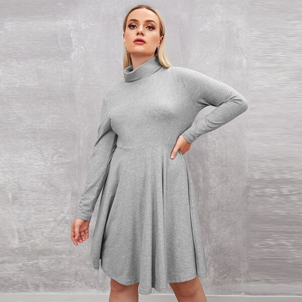 

Plus Turtle Neck Solid Dress, Light grey