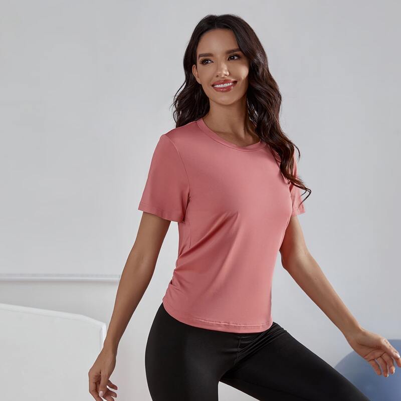 

Self Knot & Cut-out Back Solid Sports Tee, Dusty pink
