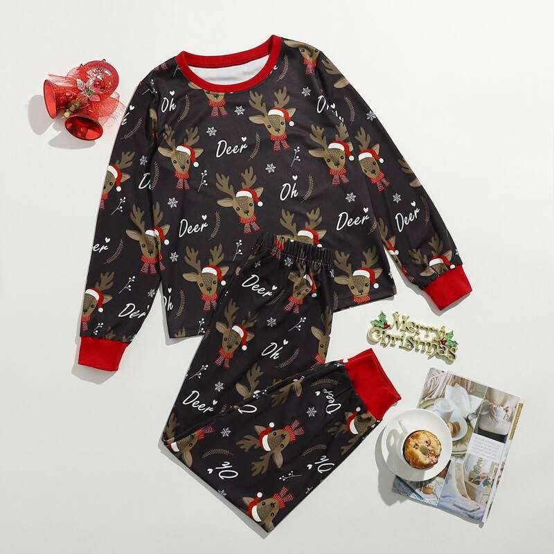 

Christmas Deer Print Pants PJ Set, Multicolor