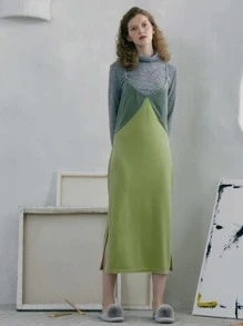 SHEIN Đầm Chia Khối Màu Hấp dẫn - Màu xanh chanh - Xem 6