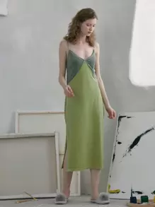 SHEIN Đầm Chia Khối Màu Hấp dẫn - Màu xanh chanh - Xem 1