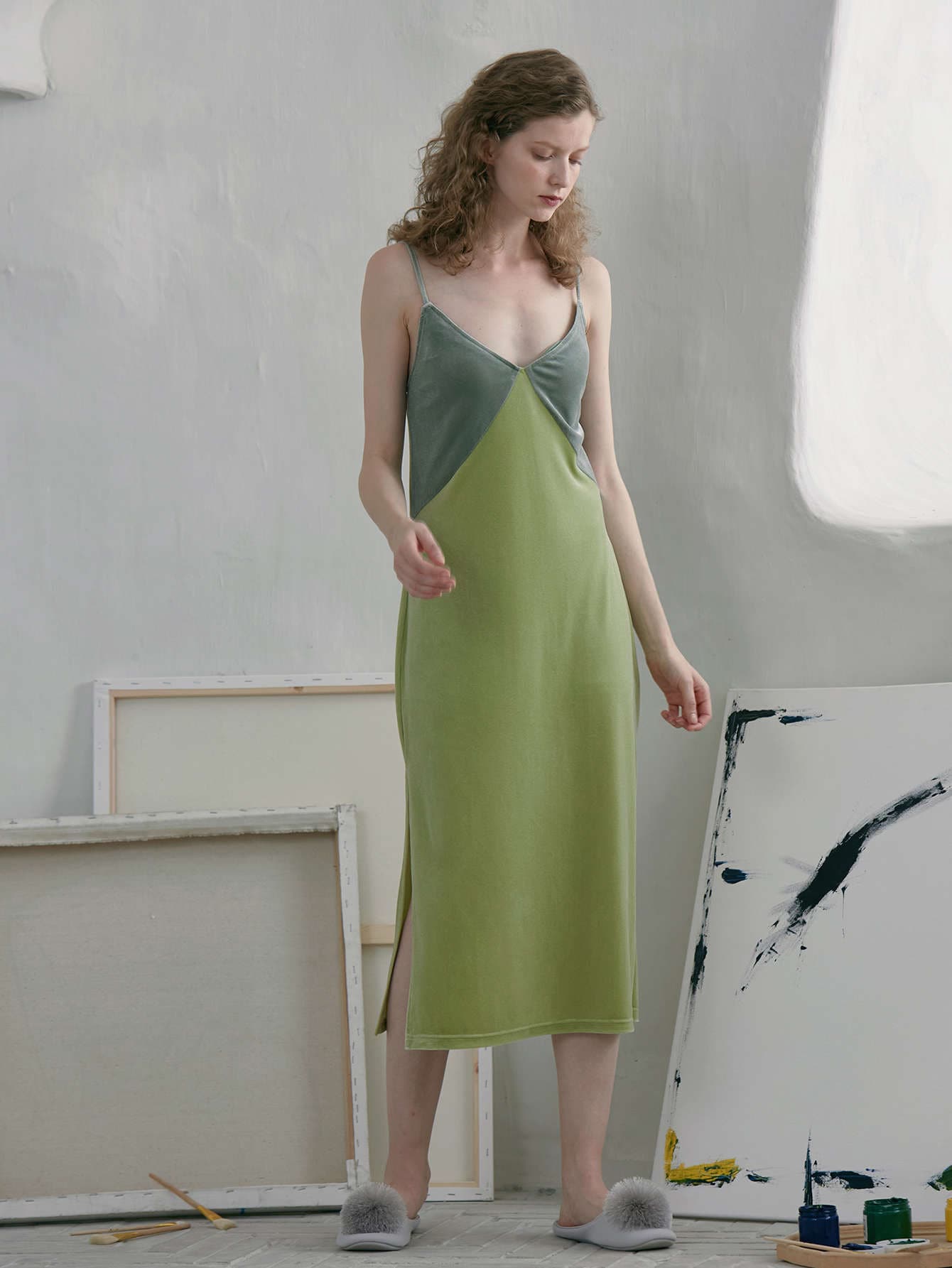 SHEIN Đầm Chia Khối Màu Hấp dẫn - Màu xanh chanh - Xem 1