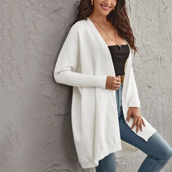 

Open Front Drop Shoulder Cardigan, White