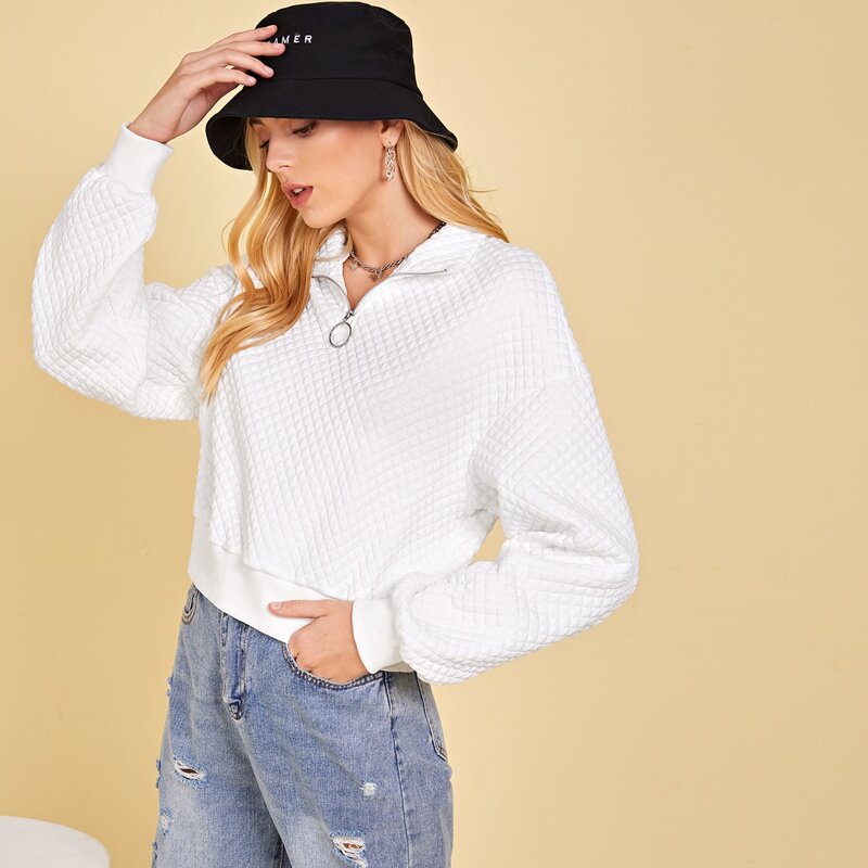 

O-ring Zip Half Placket Pullover, White