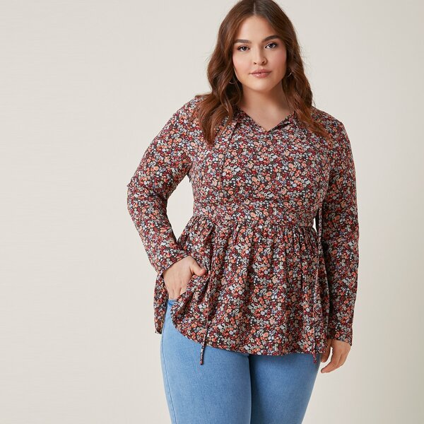 

Plus Ditsy Floral Ruffle Hem Top, Multicolor