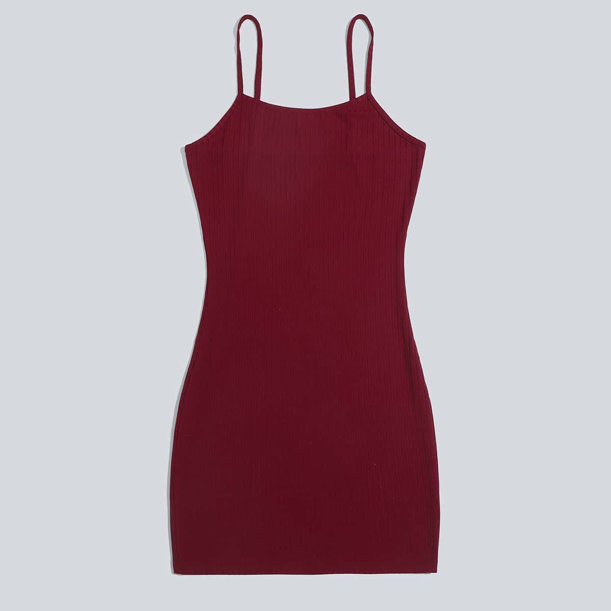 

Solid Ribbed Bodycon Dress, Burgundy