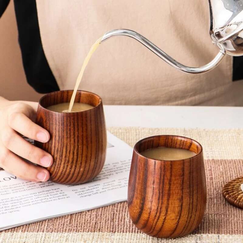 

1pc Wooden Mug, Brown