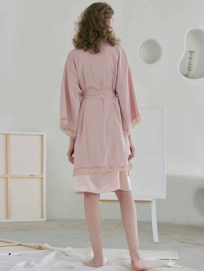 LACE TRIM BELTED ROBE & SLIP DRESS
