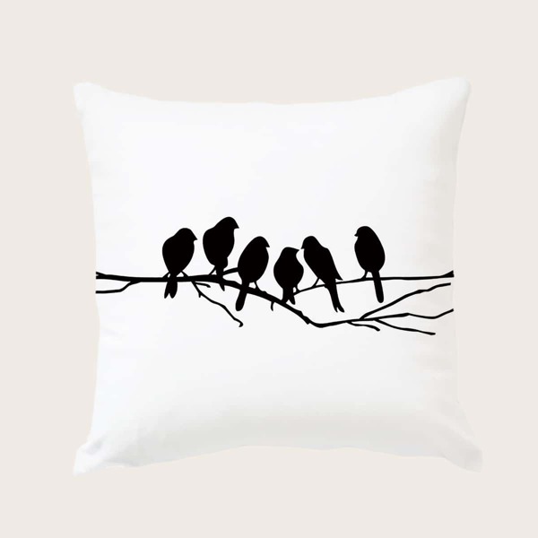

Bird Print Cushion Cover Without Filler, Black and white
