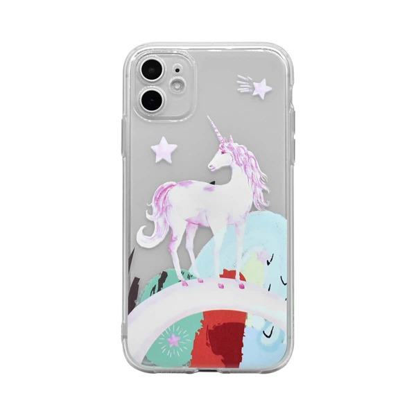 

Unicorn Cartoon Graphic Clear iPhone Case, Multicolor