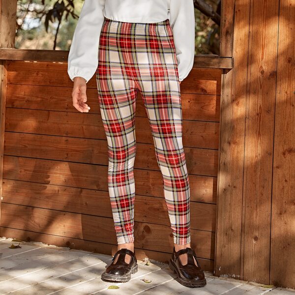 

Girls Tartan High Waist Leggings, Multicolor