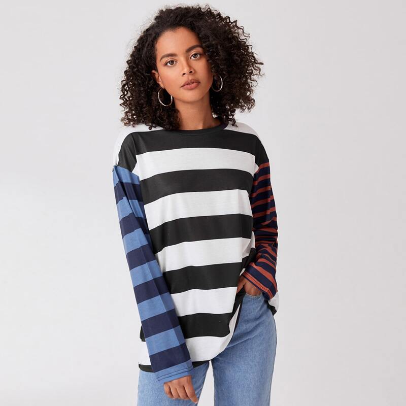 

Colorblock Striped Oversized Tee, Multicolor