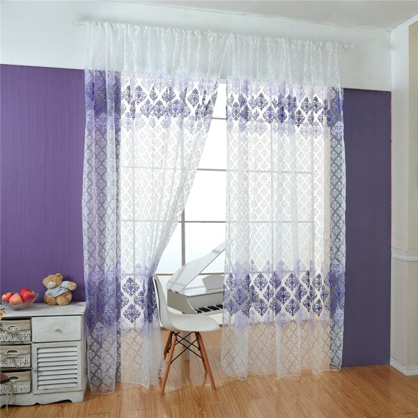 

Damask Pattern Single Panel Curtain, Purple