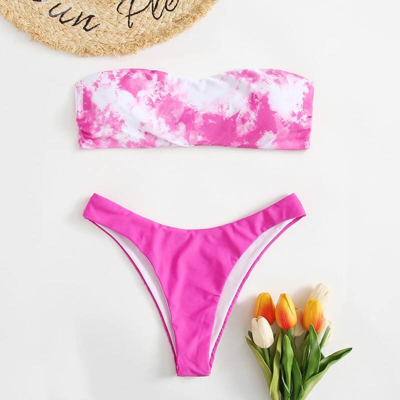

Tie Dye High Cut Bikini Swimsuit, Hot pink