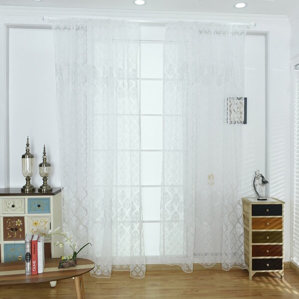 

Damask Pattern Single Panel Curtain, White
