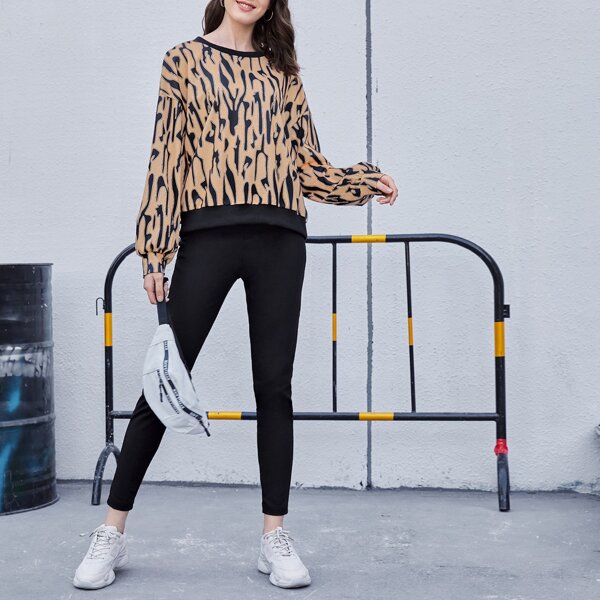 

Drop Shoulder Pullover & Pants Set, Multicolor
