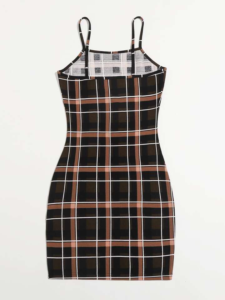 White Shirt Underneath Plaid Cami Dress Is That The New Plaid Cami Bodycon  Dress ??| ROMWE