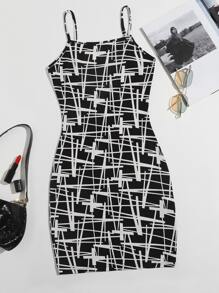 SHEIN Privé Đầm Hình học Giải trí - Đen và trắng - Xem 1