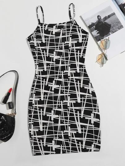 فستان ضيق كامي بطباعة جغرافي