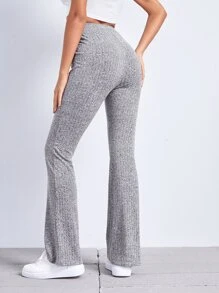 SHEIN Pocket Front Flare Leg Pants - Light Grey - View 2