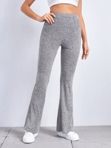 SHEIN Pocket Front Flare Leg Pants - Light Grey - View 3