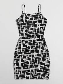 SHEIN Privé Đầm Hình học Giải trí - Đen và trắng - Xem 3