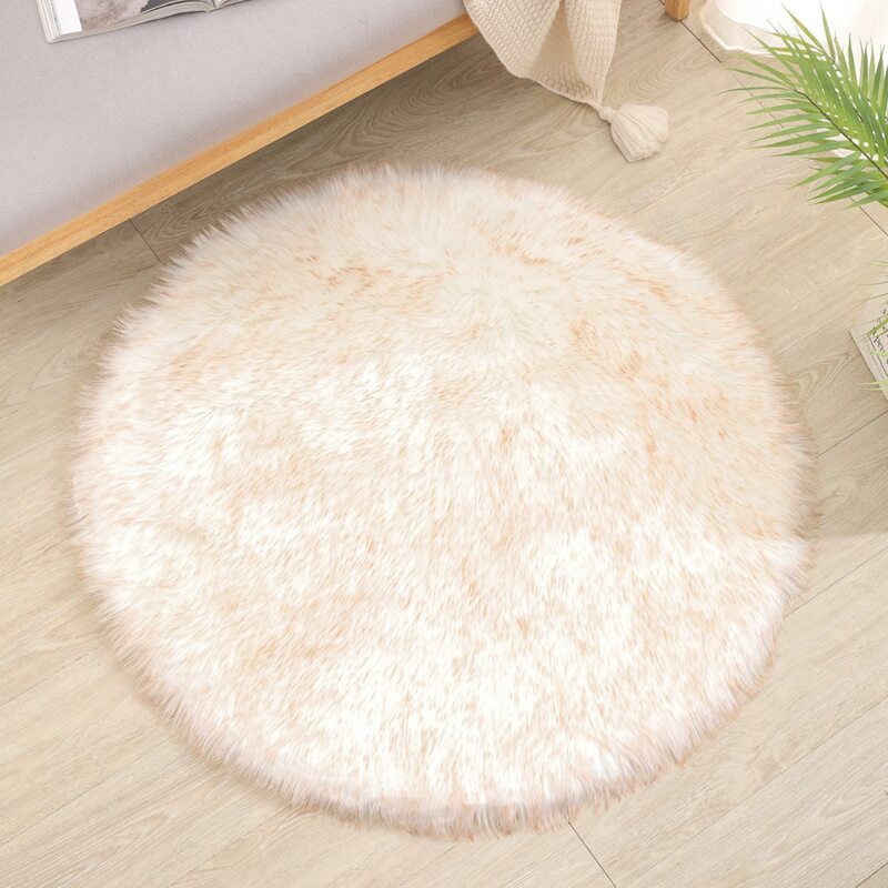 

1pc Round Plush Carpet, Beige