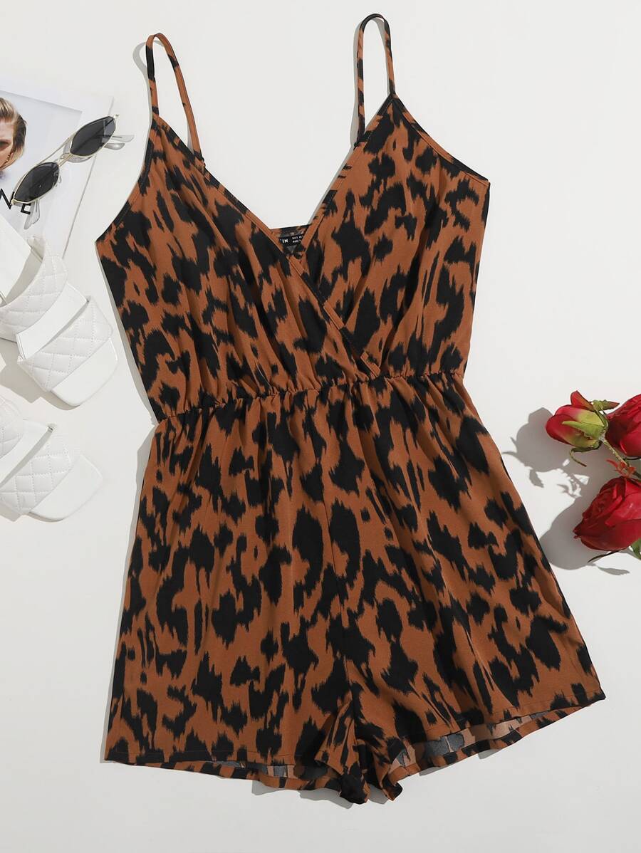 SHEIN VCAY Surplice Neck Allover Print Cami Romper - Multicolor - View 1