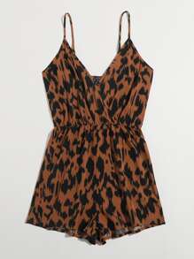 SHEIN VCAY Surplice Neck Allover Print Cami Romper - Multicolor - View 3