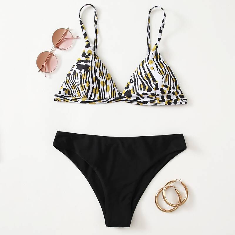 

Allover Print Triangle Bikini Swimsuit, Multicolor