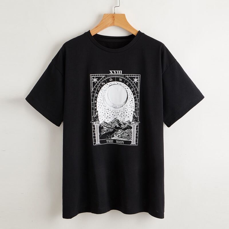 

Moon Graphic Oversized Tee, Black