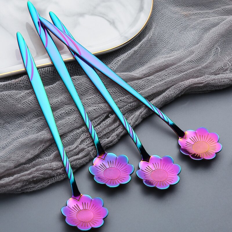 

4pcs Flower Design Spoon, Multicolor