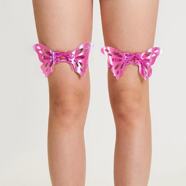 

1pair Hollow Out Butterfly Decor Leg Garter Belts, Pink