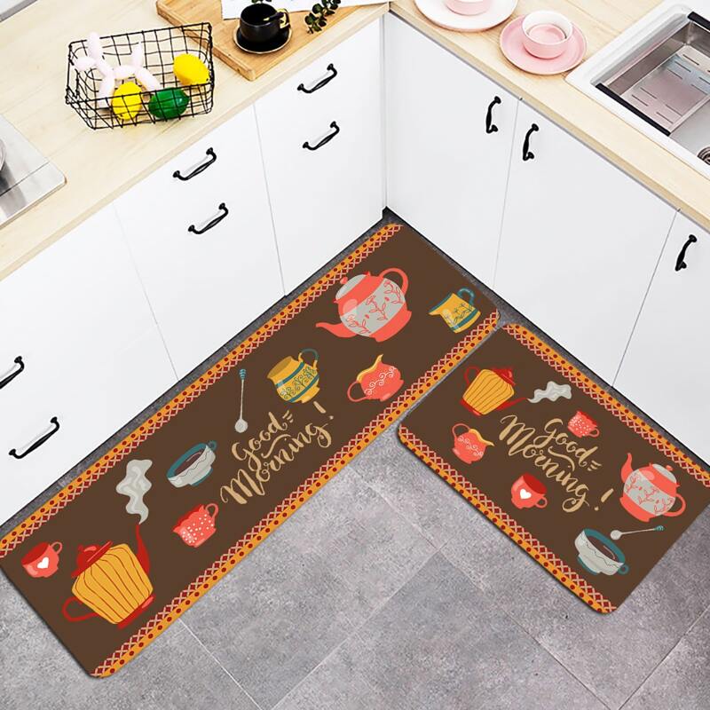 

1pc Cup Print Kitchen Carpet, Multicolor