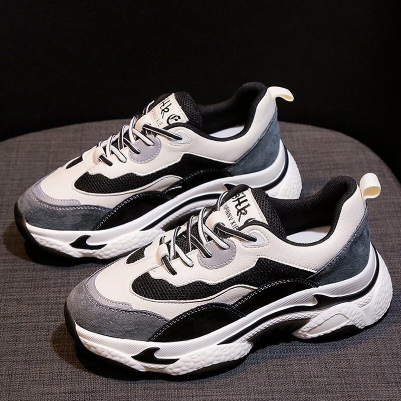 

Colorblock Lace-up Front Chunky Sneakers, Black