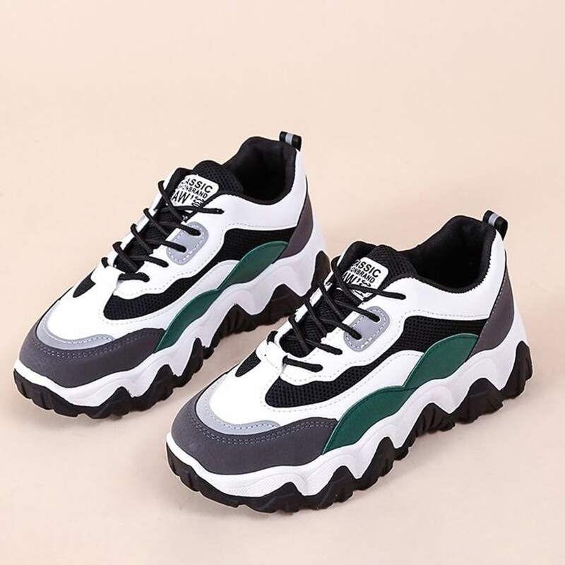 

Colorblock Lace-up Front Chunky Sneakers, Green