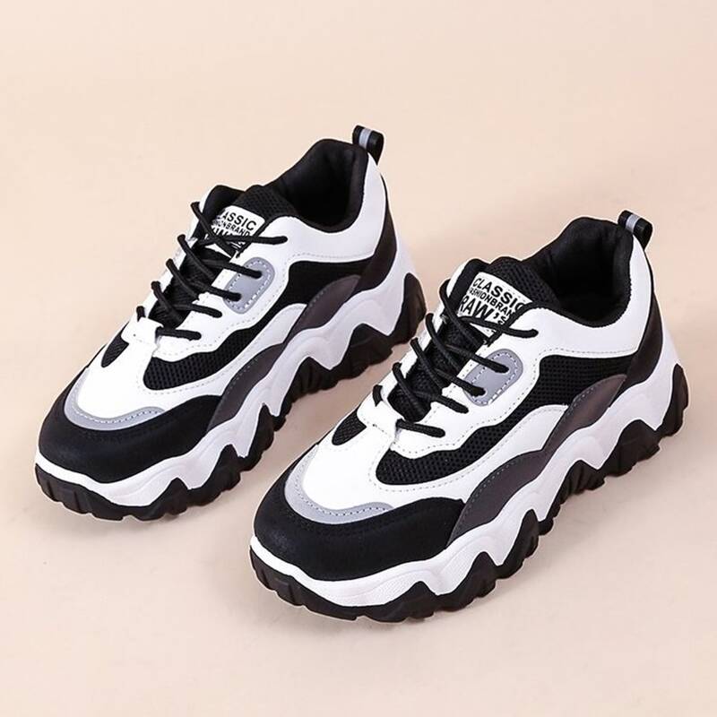 

Colorblock Lace-up Front Chunky Sneakers, Black