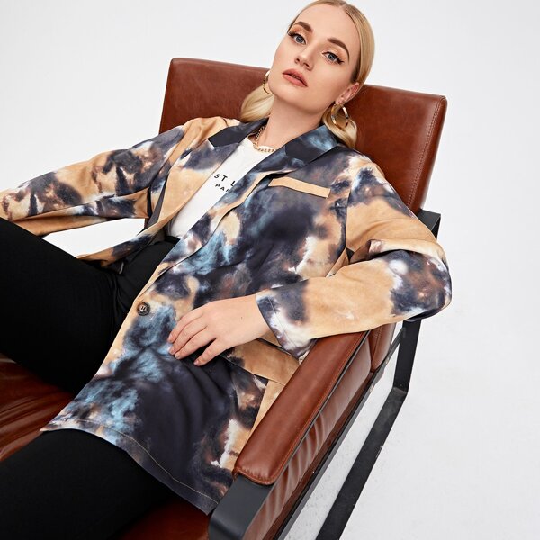

Plus Tie Dye Lapel Neck Blazer, Multicolor