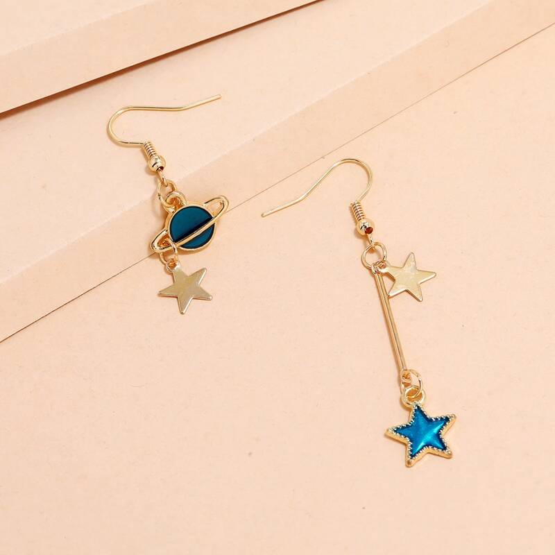 

Planet Mismatched Drop Earrings, Blue