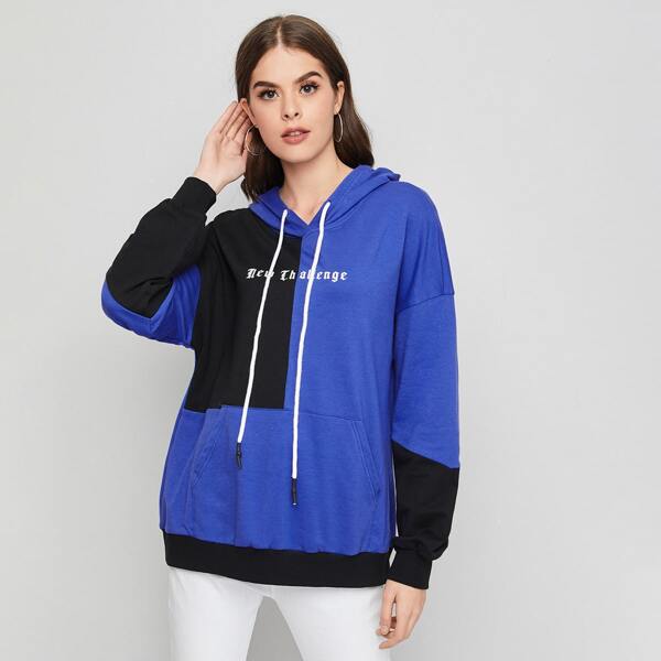 

Slogan Graphic Colorblock Hoodie, Multicolor