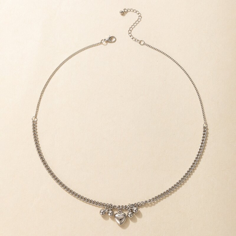 

Heart Beaded Chain Necklace, Silver
