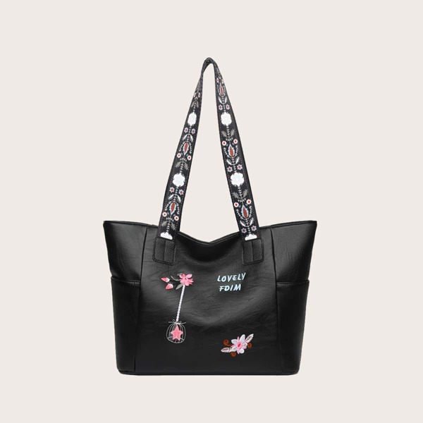 

Letter Graphic Large Capacity Tote Bag, Black