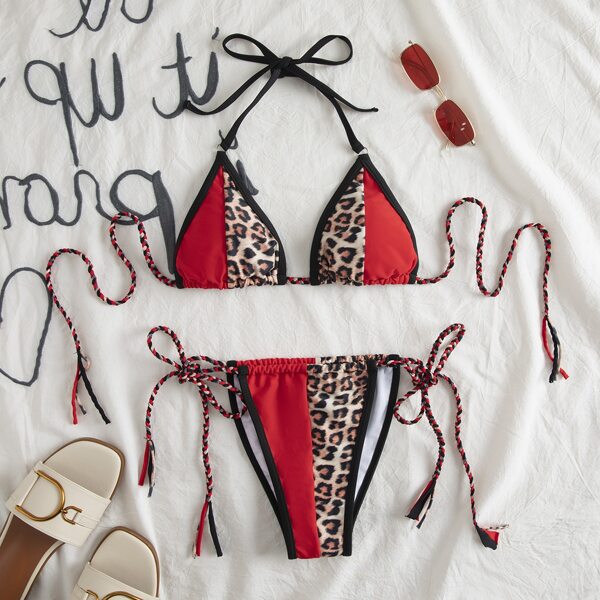 

Leopard Triangle Thong Bikini Swimsuit, Multicolor