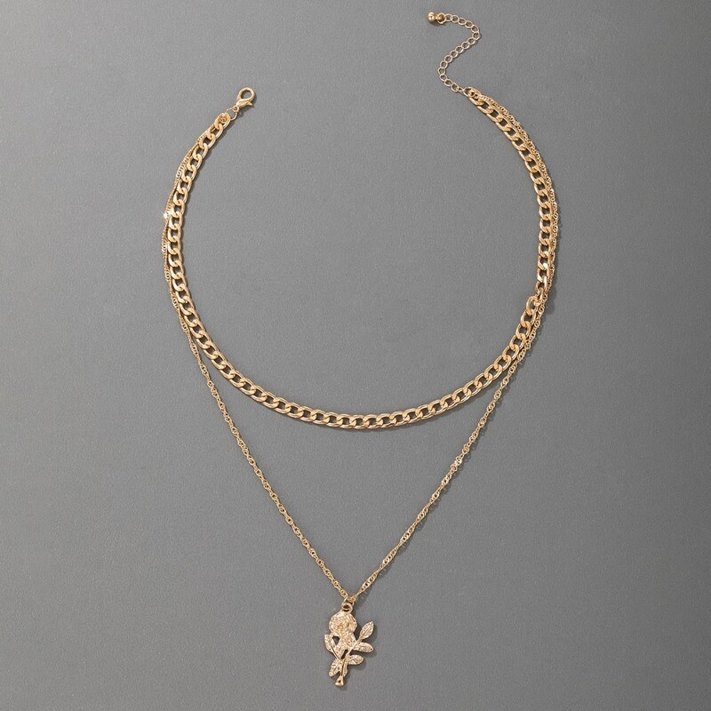 

Rose Charm Layered Necklace, Gold