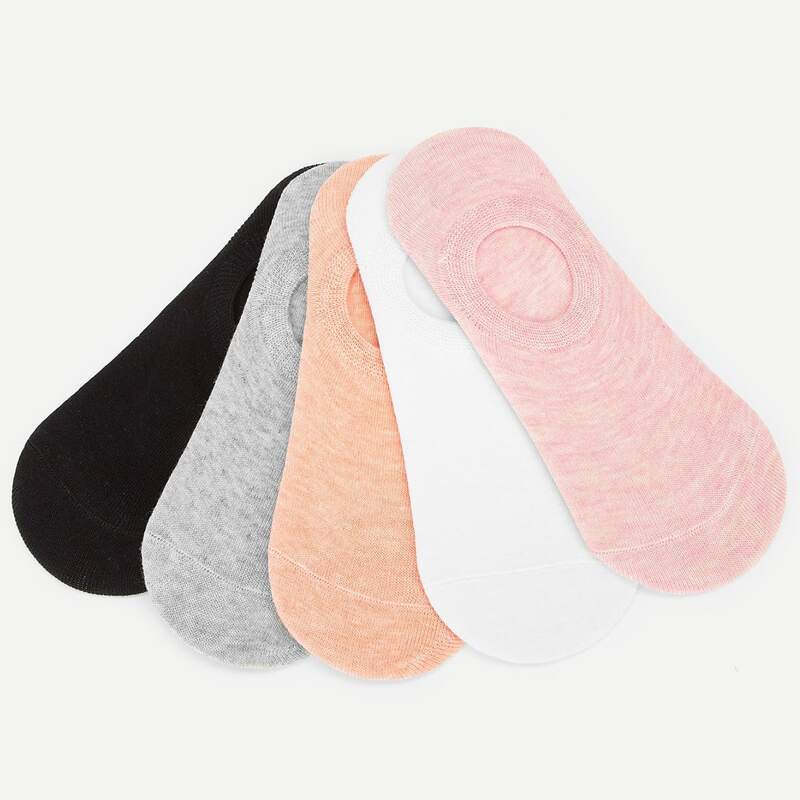 

5pairs Plain Invisible Socks, Multicolor
