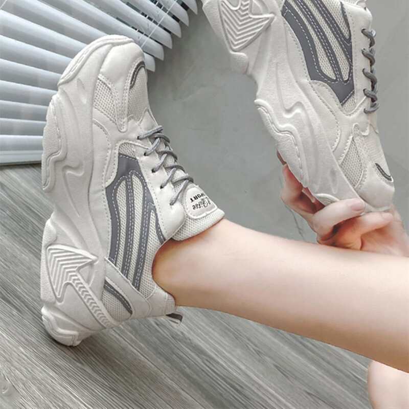 

Lace-up Front Mesh Chunky Sneakers, Grey