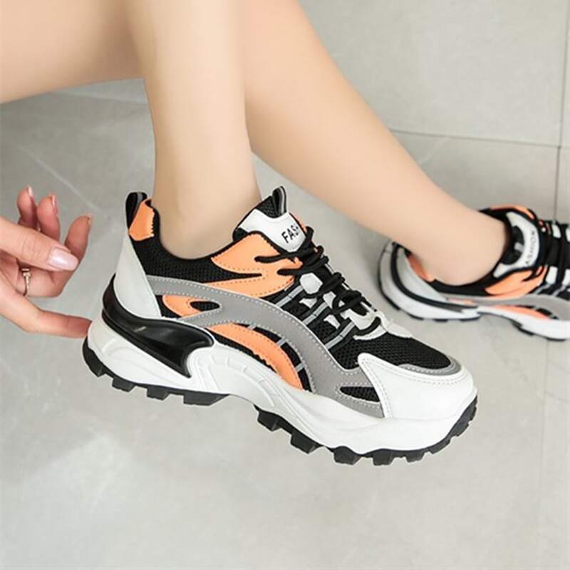 

Lace-up Front Mesh Chunky Sneakers, Orange